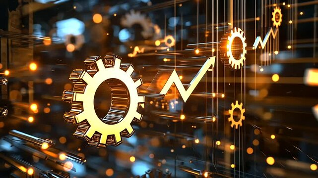 Gears and arrows symbolizing success and optimization, illustrating business efficiency, workflow improvement, productivity, strategic planning and organizational growth.