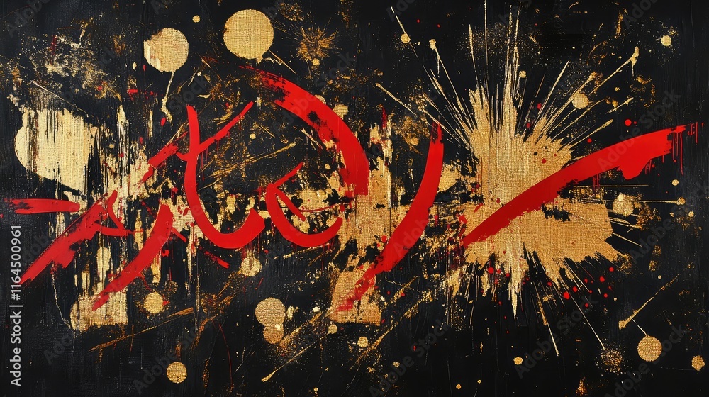 Fototapete modern abstract calligraphy art with shimmering fireworks, creating a festive and dynamic atmosphere