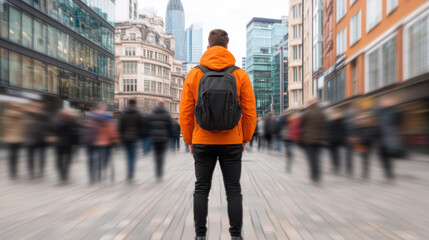 The lonely, A person stands in a bustling city square surrounded by crowds, captured in an image...