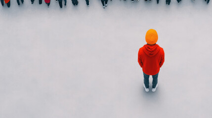 The lonely, A person stands in a crowded city square, captured in a vibrant image showcasing urban...