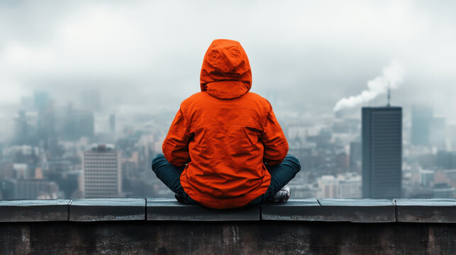 The lonely, A photorealistic image of a person sitting, showcasing detailed features and realistic textures, ideal for commercial use in various media projects.