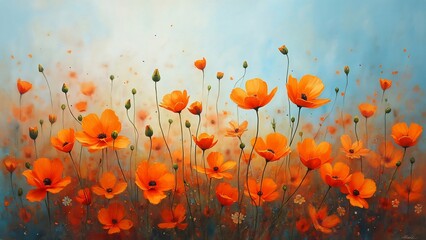 Obraz premium Vibrant Orange Poppy Field, Abstract Impressionistic Floral Art Print