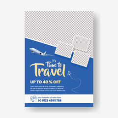 Adobe Illustrator Ar Modern Travel tourism vertical print Flyer or poster Template for holiday Vacation travel, Travel packages flyer, hotel resort flyer, leaflet brochure cover for travel agencytwork