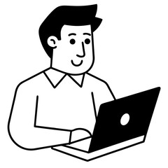 A man Sitting with laptop line art icon on White background 