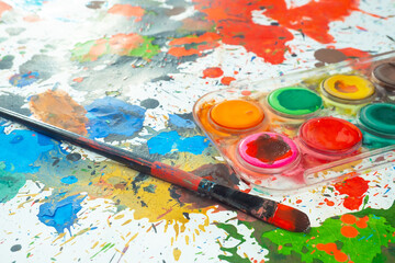 Fototapeta premium In the photo, brushes for painting watercolor paints
