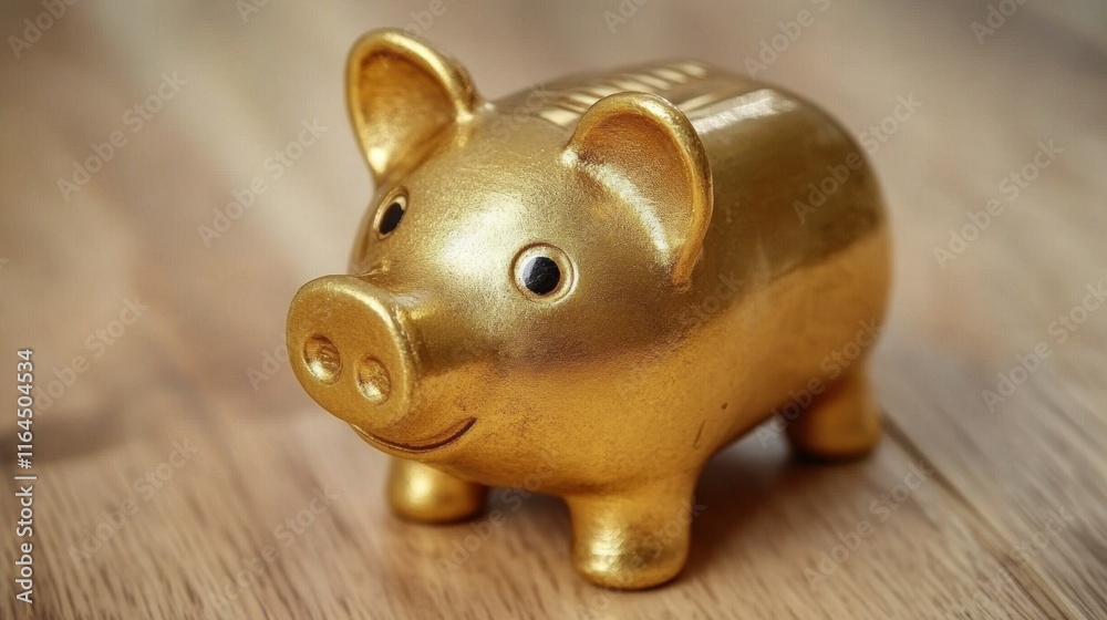 Wall mural Investing in your future golden piggy bank for savings home still life bright concept