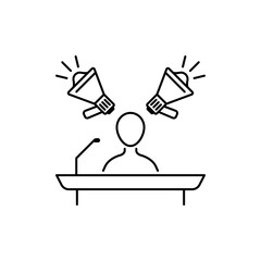 Outline Orator or Speaker icon symbolizes public address.