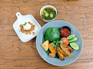 Set of meal with dessert