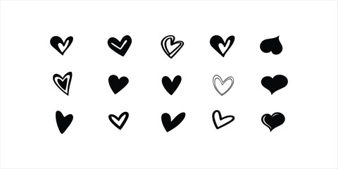 Love icon set silhouette vector hand drawn illustration on white background. love icon bundle.