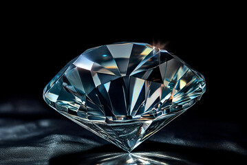 A close-up of a sparkling diamond with sharp facets reflecting light in all directions. The clear, precise cuts and bright reflections evoke luxury, brilliance, and timeless value