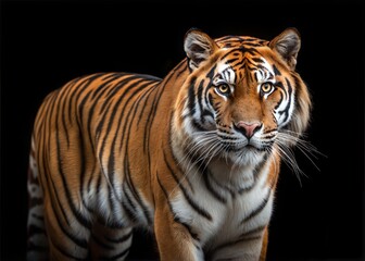 Obraz premium Majestic Tiger with Striking Black Background - Powerful Animal Portrait