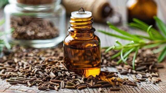 a drop of cumin essential oil. Selective focus