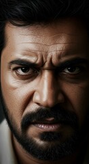 Close up of Indian Man face, Angry Mad Expression, India Zoom In, Zoomed Portrait