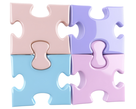 Isolated Four Glossy Puzzle Pieces Connected