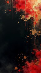 Crimson and Gold Abstract: A Dramatic Watercolor Splashes