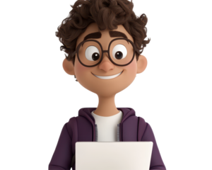 Isolated Happy Young Man with Laptop