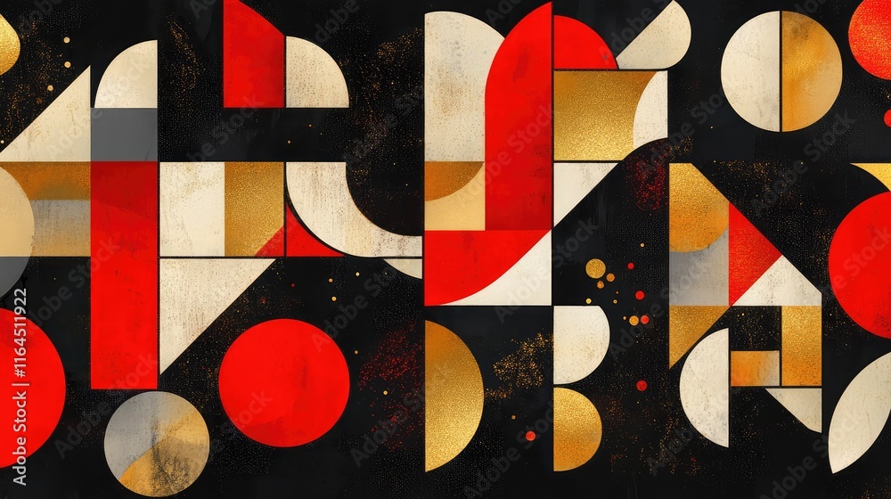 Fototapete modern abstract new year celebration patterns, featuring sharp geometric shapes and radiant red and 