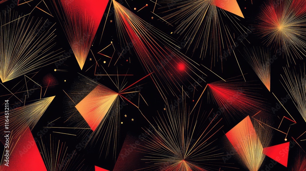 Fototapete modern abstract new year celebration patterns, featuring sharp geometric shapes and radiant red and 