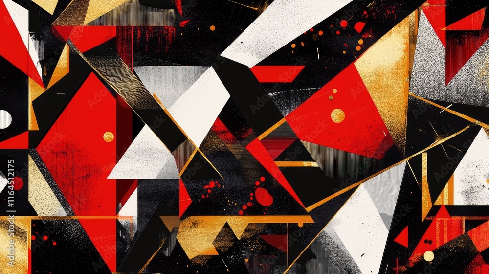 Fototapete modern abstract new year celebration patterns, featuring sharp geometric shapes and radiant red and 