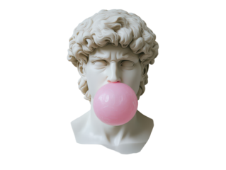 Isolated David Bust Blowing Bubblegum Close-up