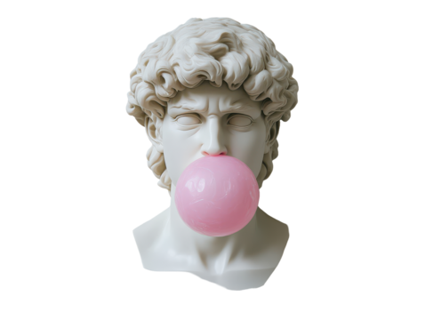 Isolated David Bust Blowing Bubblegum Close-up