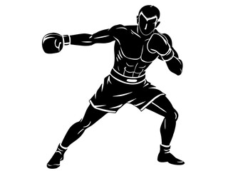 Fototapeta premium boxing player black silhouette vector, Simple silhouette Design vector icon with white background