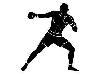 Naklejka premium boxing player black silhouette vector, Simple silhouette Design vector icon with white background