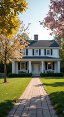 Obraz premium White house with a tree in front of it
