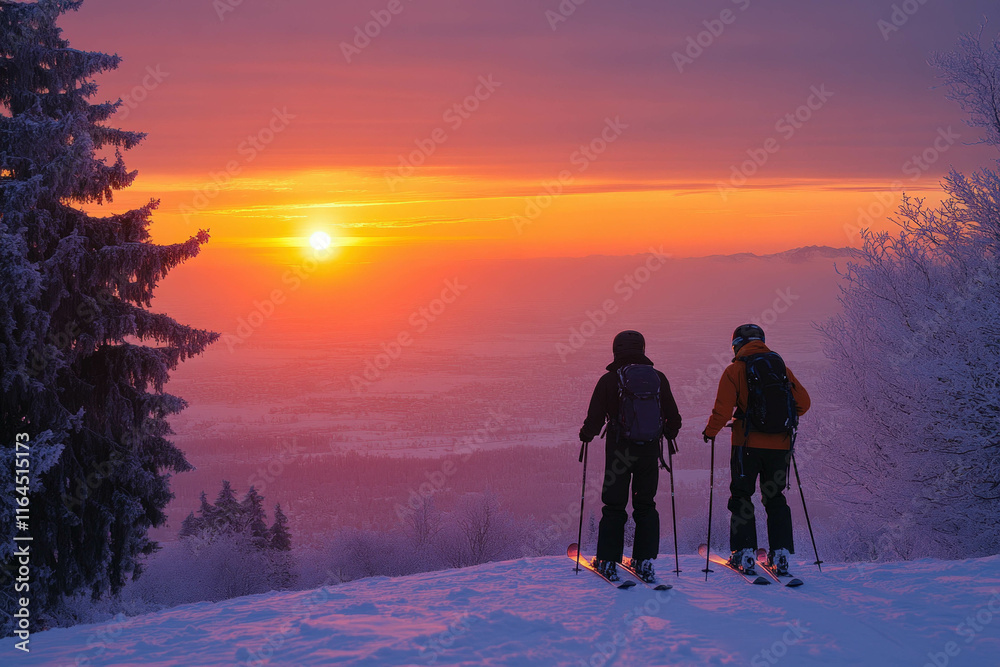 Poster Sunset Snow Ski