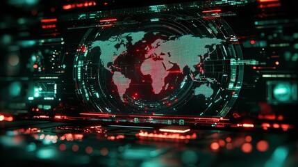 Digital world map on futuristic interface.