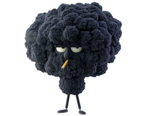 Isolated Black Smoke Character with Cigarette and Angry Expression