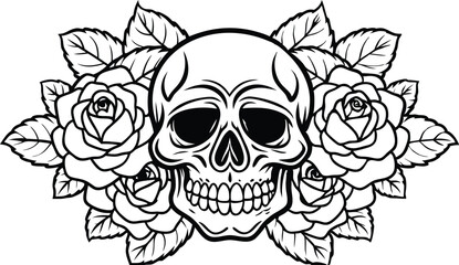 Vintage human skull tattoo concept