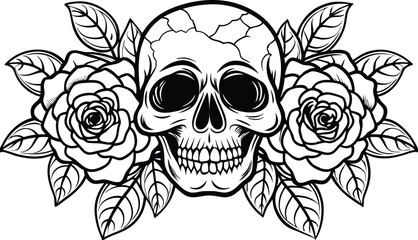 Vintage human skull tattoo concept