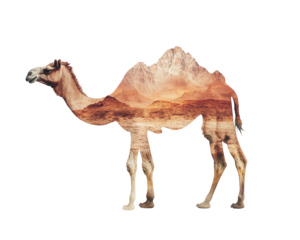 Isolated Camel Silhouette with Mountain Desert Double Exposure