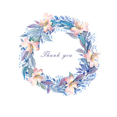 frame of wreath pink flowers  