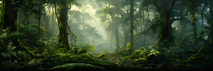 Enthralling Panoramic View of the Verdant Majesty: Untouched Rainforest Ecosystem