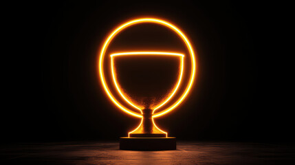 Trophy concept. Glowing trophy with radiant neon effect