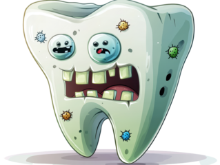 Isolated Dirty Tooth Character with Bacteria