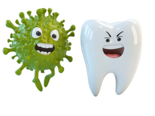 Isolated Happy Tooth and Scared Bacteria Characters
