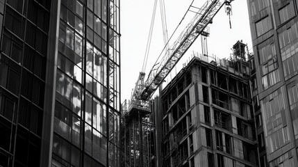 Urban Construction in High Contrast Black and White