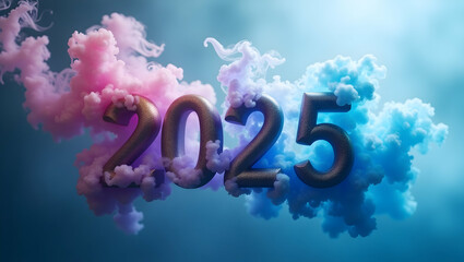 2025 New Year's Celebration with Colorful Smoke Clouds