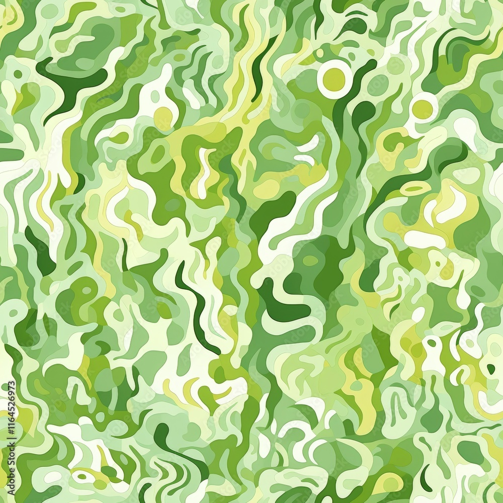 Poster intriguing abstract composition of light green shapes with unique textures and overlapping patterns