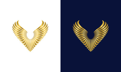 Golden wings monogram logo initial letter v