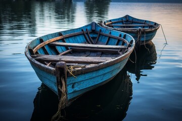 Fototapeta premium Serene boat gracefully gliding on calm, tranquil waters, embracing the peaceful beauty of nature