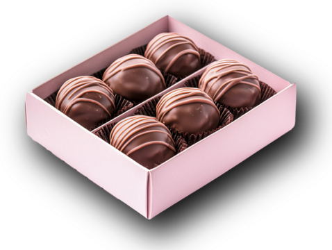 Elegant Pink Box of Assorted Gourmet Chocolates on Transparent Background 4