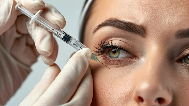 close-up of a botox injection to a woman. selective focus