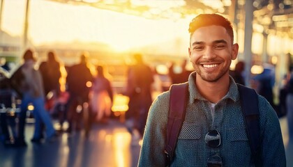 jovem viajante em aeroporto - Generated image