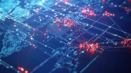 Global network connection with data flow visualization.