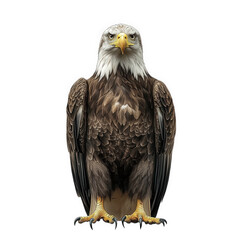 Obraz premium majestic bald eagle. standing upright with a fierce expression. showcasing its detailed plumage and sharp talons against a neutral background the eagle symbolizes strength and freedom. often associate