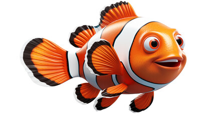 Bright clownfish swimming in clear water, perfect for underwater and marine life themes, studio view, isolated on transparent background.